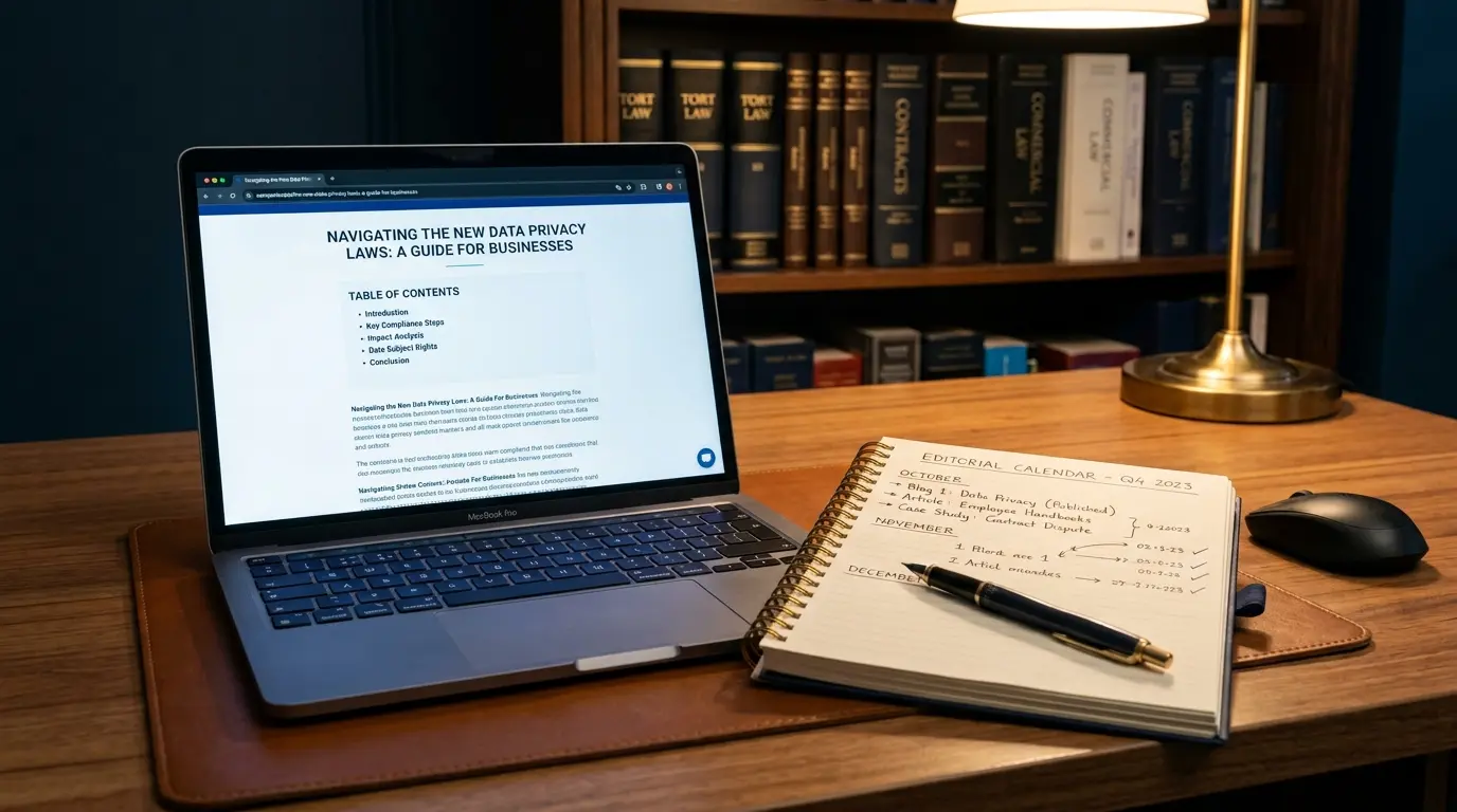 Marketing de conteúdo para advogados — blog jurídico com artigos que ranqueiam no Google e atraem clientes com necessidades reais dentro das normas do Provimento 205/2021 da OAB