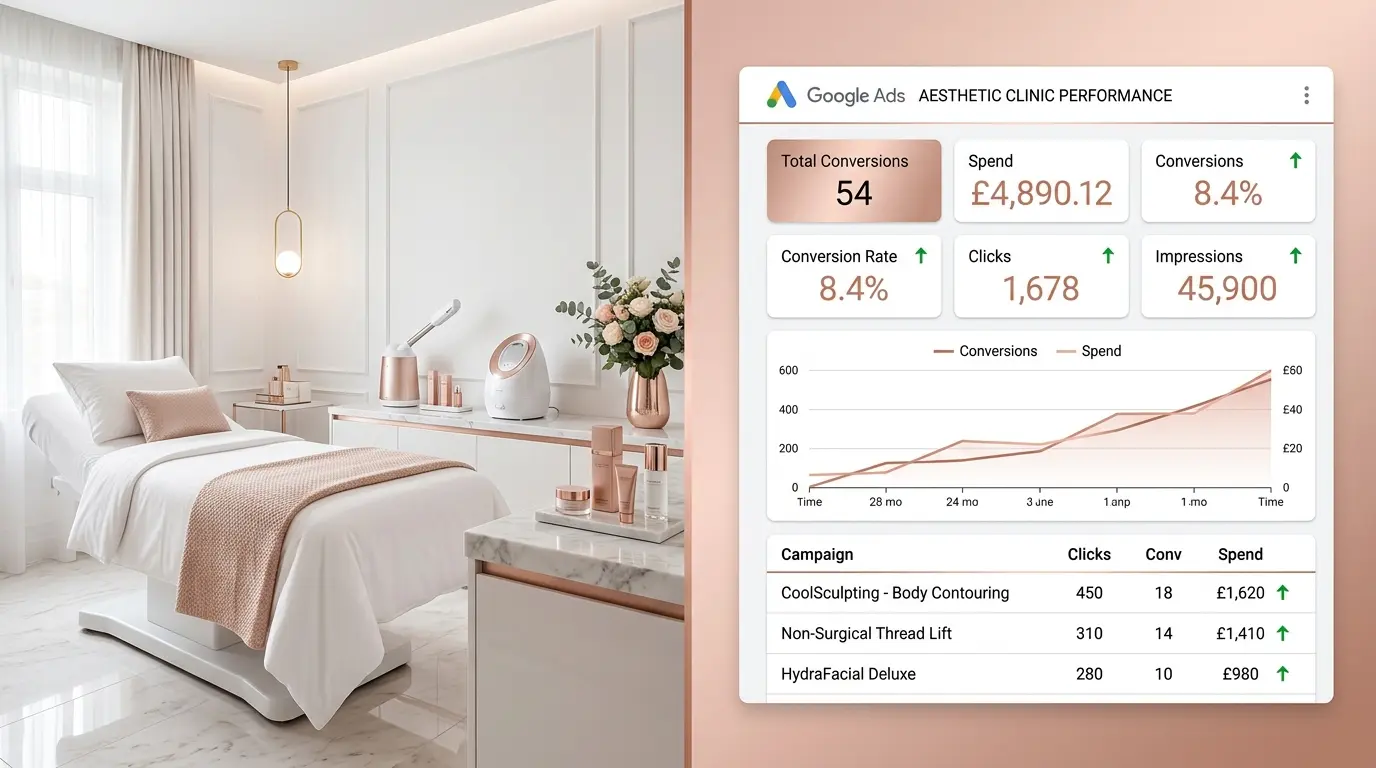 Marketing digital para clínicas de estética em Florianópolis — estratégia multicanal com Google Ads por procedimento, Instagram e Google Meu Negócio para captação de pacientes de alto ticket